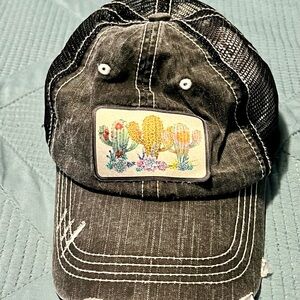 Y2K Distressed Cactus Embroidered Black Trucker Hat Western Core